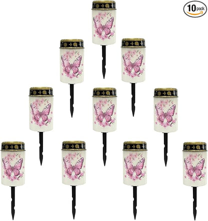 Pink Butterfly Outdoor Solar Lights LED Lantern Solar Garden Stake Lights Solar Powered Fairy Lights for Outside Cherry Blossom Solar Walkway Lights for Women Ladies,Warm White