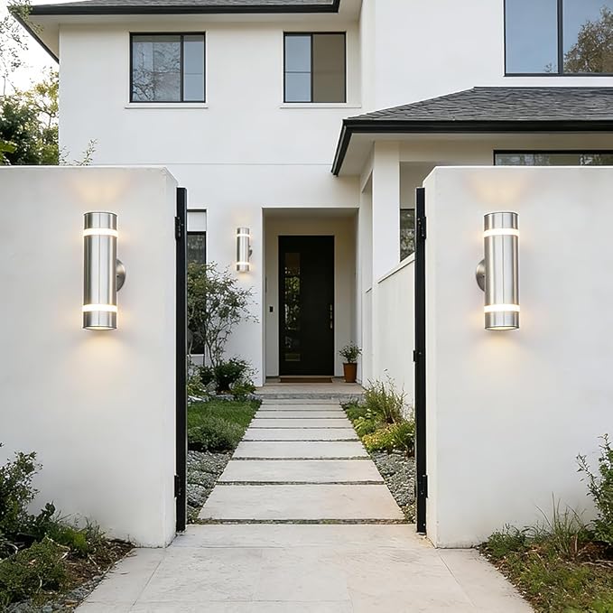 Cerdeco Modern Porch Light Outdoor Wall Lighting Cylinder Wall Sconce Nickel Finished | Lumora