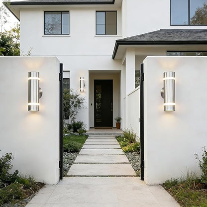 Cerdeco Modern Porch Light Outdoor Wall Lighting Cylinder Wall Sconce Nickel Finished