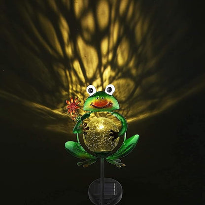 Litake Solar Garden Lights Frog Garden Outdoor Decorations Solar Lights Waterproof Crackle Glass Globe Metal Garden Stake Lights Warm White for Patio, Path, Yard, Lawn