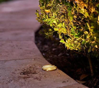 VOLT 12V 3.5W 2700K Warm White IP67 Watertight 330 Lumen Solid Brass BuddyPro Plus LED Puck Light (Grated) for Deck, Step or Hardscape Outdoor Lighting