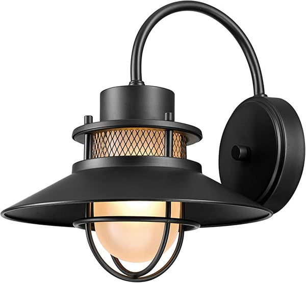 GLOBE Electric 44233 Liam 1-Light Outdoor Wall Sconce, Matte Black, Frosted White Glass Shade | Lumora