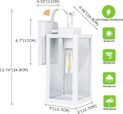 GRUENLICH Dusk to Dawn Outdoor Wall Lantern, Wall Sconce for Porch Lighting Fixture, E26 Base Max 60W, Metal Housing Plus Glass, White Finish, Bulb Not Included, 1-Pack