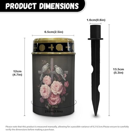 Rose Solar Lights Outdoor Solar Cross for Cemetery Grave Flameless Solar Powered Light for Prayer Waterproof Auto On/Off Solar Lights for Outside Yard Walkway Driveway