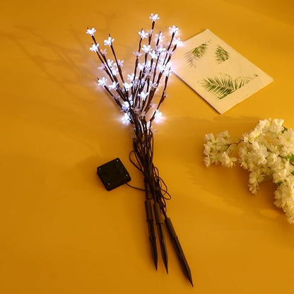 Solar Garden Path Lights 3pcs White LED Cherry Blossom Branch Solar Power Lawn Landscape Lighting with Battery for Outdoor Yard Patio