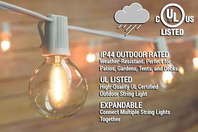 fantado 31 FT Shatterproof Light Bulb LED Outdoor Patio String Light Set, 10 Socket E12 C7 Base, White Cord - G50-2 | Lumora