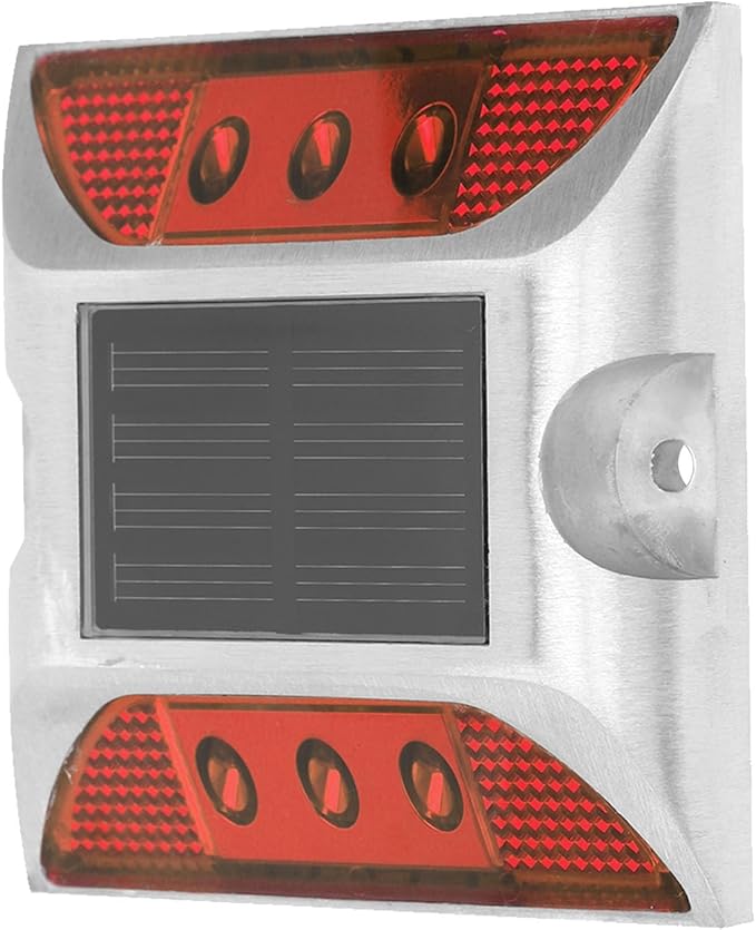 Walfront LED Ground Light Solar Deck Lights for Driveway Pathway Garden, Cast Aluminum Outdoor Light with 1000m Visibility Automatic OnOff for Sidewalk Yard (Red)