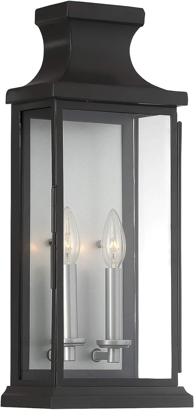 Savoy House 5-5911-BK Brooke Traditional Clear Glass Outdoor Wall Lantern, 2-Light 120 Total Watts, 20" H x 8" W, Black