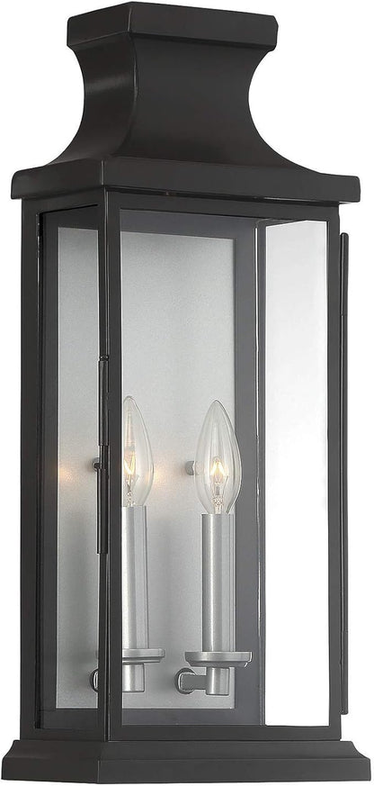 Savoy House 5-5911-BK Brooke Traditional Clear Glass Outdoor Wall Lantern, 2-Light 120 Total Watts, 20" H x 8" W, Black