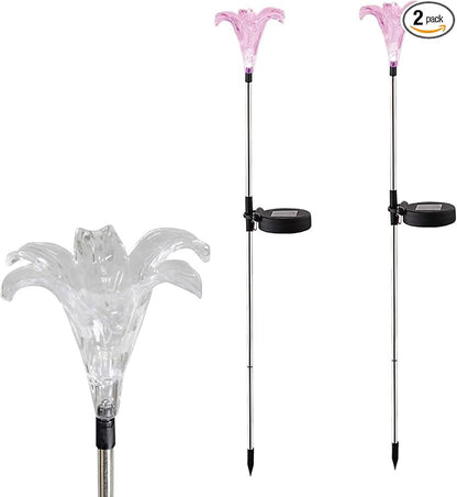 CANDLE CHOICE Solar Powered Landscape LED Lights Outdoor Waterproof Color Changing Garden Figurine Stake Lights for Outside Yard Lawn Flower Beds Plant Path Christmas Decorations 2 Pack Lily