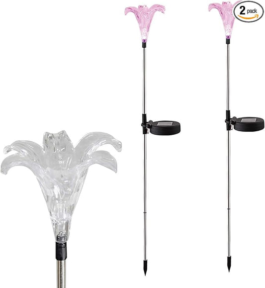 CANDLE CHOICE Solar Powered Landscape LED Lights Outdoor Waterproof Color Changing Garden Figurine Stake Lights for Outside Yard Lawn Flower Beds Plant Path Christmas Decorations 2 Pack Lily