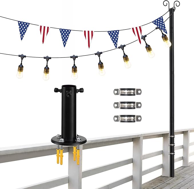 String Light Poles, 12.6 FT Light Poles for Outside Patio, Outdoor Deck Lighting Poles with Brackets for Fence and | Lumora