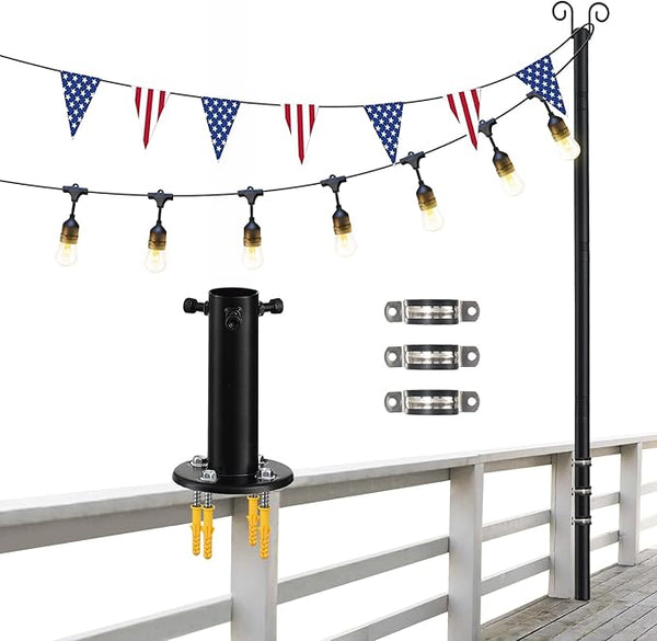 String Light Poles, 12.6 FT Light Poles for Outside Patio, Outdoor Deck Lighting Poles with Brackets for Fence and | Lumora