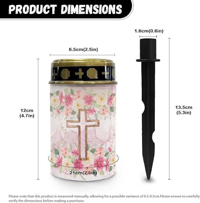 Cross Floral Solar Lights Outdoor Solar Garden Stake Lights Landscape Lighting for Yard Patio Cemetery Decoration for Grave,Flameless Warm White Lights Solar Powered Lights for Outside,Pink