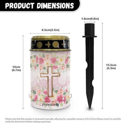 Cross Floral Solar Lights Outdoor Solar Garden Stake Lights Landscape Lighting for Yard Patio Cemetery Decoration for Grave,Flameless Warm White Lights Solar Powered Lights for Outside,Pink