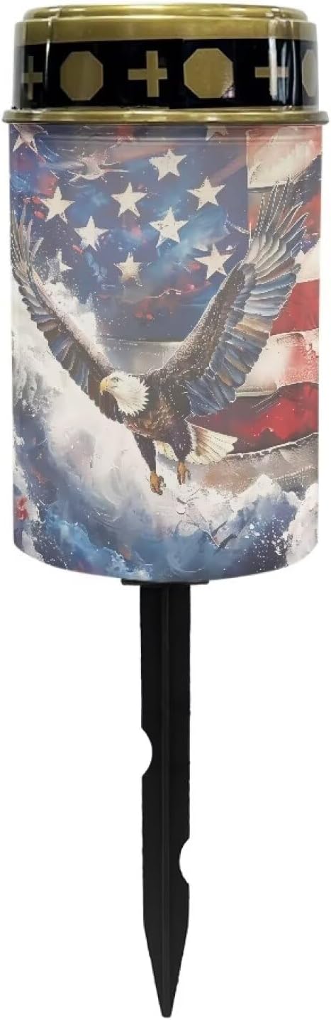 Eagle Flag Solar Lights for Outside Waterproof Cemetery Solar Lights for Grave Dad Outdoor Lighting