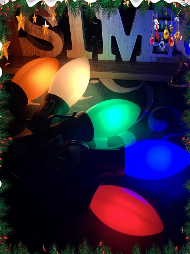 C9 Multicolor Christmas Lights, 25Ft Vintage Christmas Lights with 26 Ceramic Colorful Bulbs, Hanging Connectable Christmas String Lights for Patio Garden Holiday Home Xmas Decor