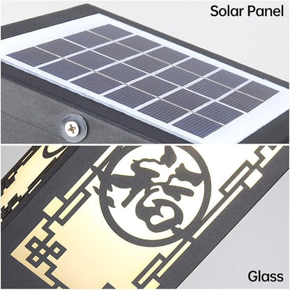 Solar Landscape Lighting Outdoor Solar Pathway Lights with IP65 Waterproof Stainless Steel Path Lamp Chinese Style Glass Solar Bollard Lantern for Courtyard Balcony Driveway Garden