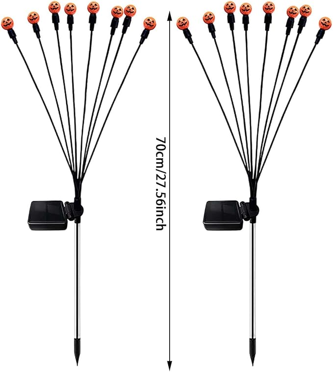 2PCS Halloween Solar Lights Outdoor, Waterproof Solar Pathway Lights, Halloween Party Decoration Lights Atmosphere Lights Lamps, Wireless Outdoor Décor for Yard, Lawn, Patio, Party (Orange)