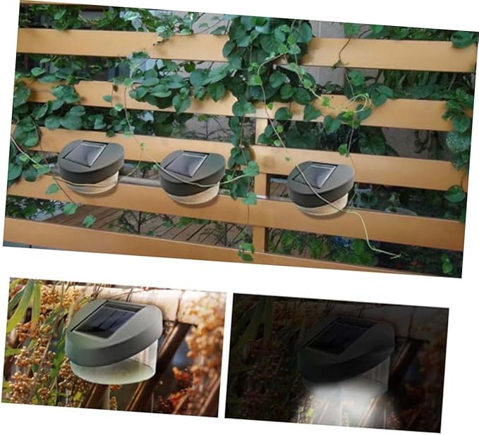 Happyyami 4pcs Solar Outdoor Garden Light Solar Energy Lamp Led Fence Lights Black Shell and White for Garden Patio and Pathway Decor