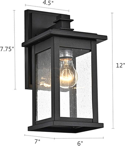 MICSIU 12-Inch Black Outdoor Wall Lantern, Modern Square Exterior Sconce with Clear Seedy Glass, Anti-Rust Waterproof Outside Wall Mount Light for House, Porch, Garage, Garden, E26 Base, 1-Pack