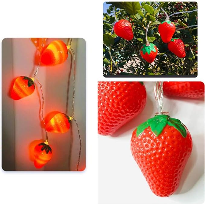 Fruit String Lights Battery Powered Indoor Outdoor Lighting Lamp Strawberry/ Grape/ Watermelon/ Lemon/ Banana for Wedding Home Birthday Garden Children's room Yard Patio Party Decorations (Strawberry)