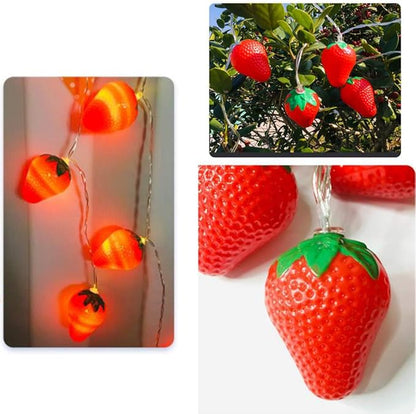 Fruit String Lights Battery Powered Indoor Outdoor Lighting Lamp Strawberry/ Grape/ Watermelon/ Lemon/ Banana for Wedding Home Birthday Garden Children's room Yard Patio Party Decorations (Strawberry)