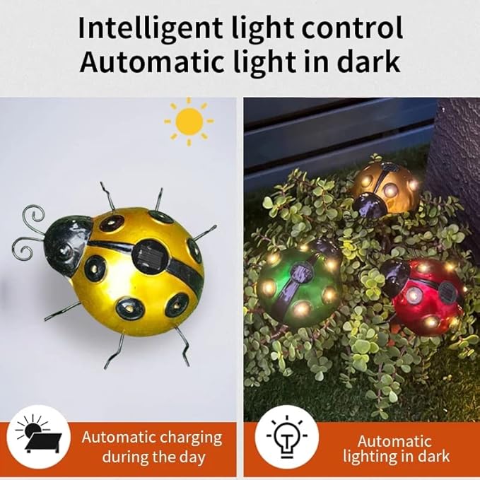 Solar Outdoor Garden Light with Solar Lamp Ladybug Garden Decoration Metal Waterproof LED Garden Light, Garden Statue Lawn Ornament for Outdoor Garden Walkway Decoration (Red)
