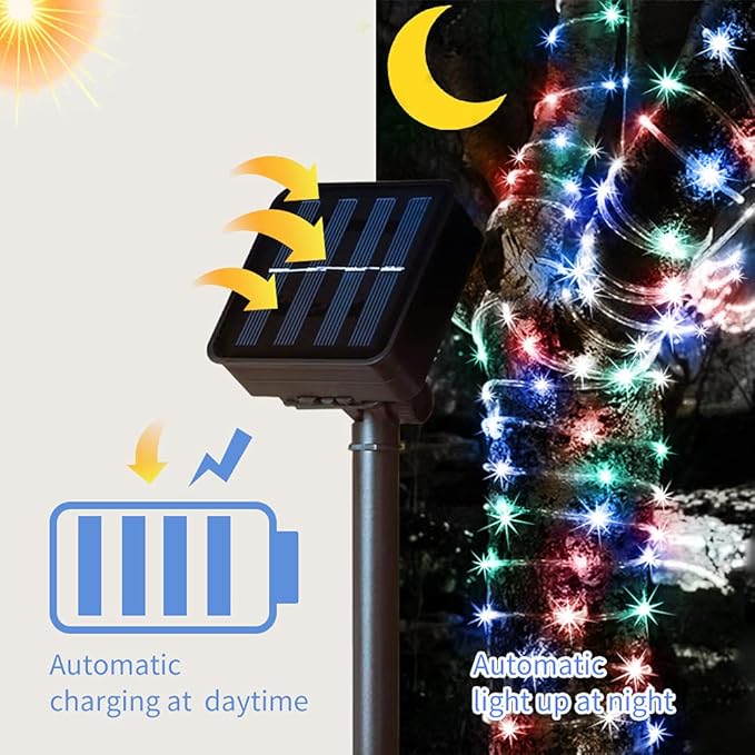 Solar Rope Light 33FT 100L IP65 Weatherproof Outdoor LED Copper Fairy String Tube Lights for Party Garden Porch Yard Home Wedding Vacation Daily Holiday Decoration Lighting(Multi Color)