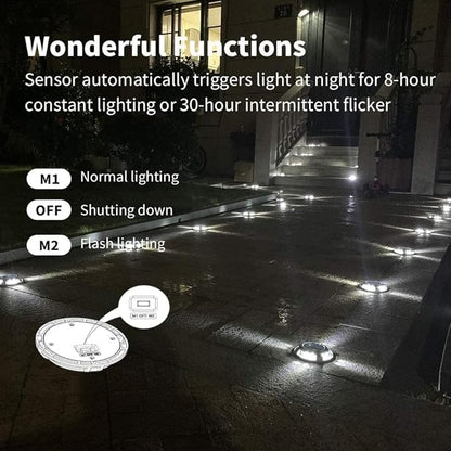 Solar Road Path Deck Dock Warning Lights with 8 Bright White LED, ON, Off, Flash and Constant On Functions - 4 Pack