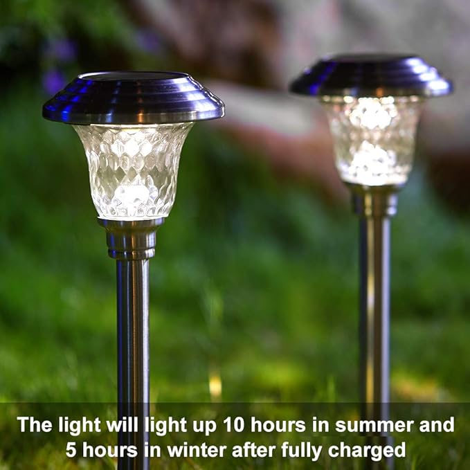 BEAU JARDIN 8 Pack Solar Pathway Lights Waterproof,Landscape Path Lights, Supper Bright Up to 12 Hr Black and 8 Pack Solar Pathway Lights Silver