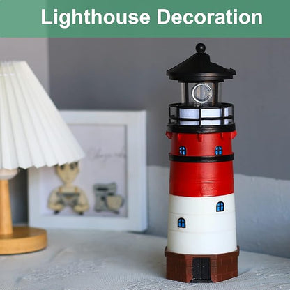 Lighthouse with Rotating Beacon LED Lights - Solar Lighthouse Lamp Outdoor Decorative for Garden Patio Well Cover Gifts(Classic Red)