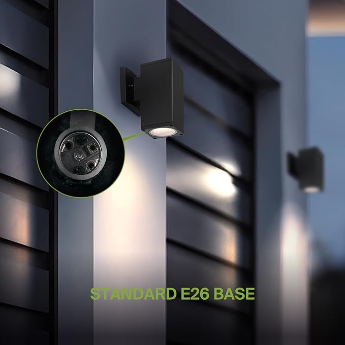 ASD 1 Light Square Dusk to Dawn Outdoor Wall Light Fixture | 60W E26 Bulb Socket 120V ETL Cylinder Up Down Lights | | Lumora