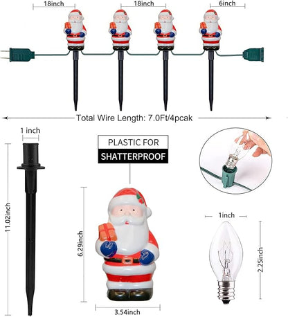 GOOTHY 2 Sets Santa Christmas Pathway Lights, 7Ft C7 Outdoor Christmas String Lights with 8 Santa Claus Marker Stakes Light, Connectable Xmas Decorations Light for Patio Yard Driveway Garden Walkway