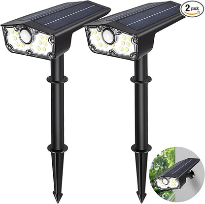 DAONEG Bright Solar Spot Lights Outdoor, 2Pack Motion Sensor, Modern Style, Black, Waterproof, 250 Lumen, LED, Solar Powered, Remote Control, Driveway/Garden/Walkway