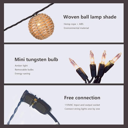 Outdoor-String-Lights-Waterproof, Boho String Lights for Patio, Garden, Porch, Balcony, Gazebo Decorative (Twine Ball)