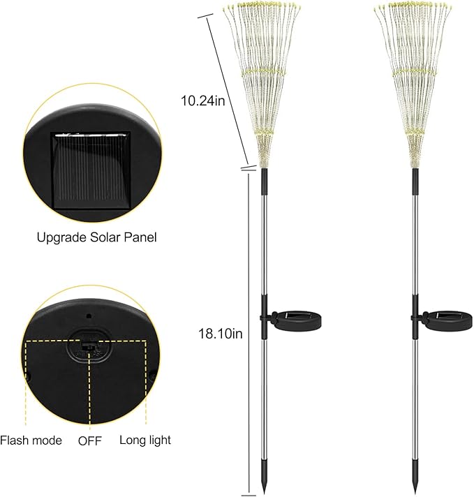Solar Garden Lights Outdoor: Bendable Warm White Copper Wire 120 LED Firework 2Pack- Waterproof DIY Bright Decorations for Yard Patio- Gardening Gifts for Homeowners Women