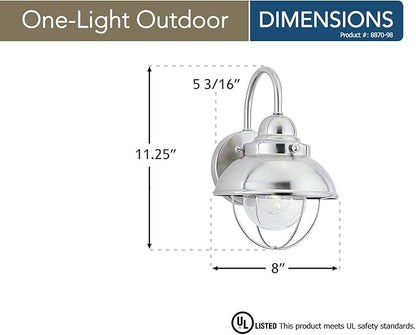 Generation Lighting 8870-98 Sebring Transitional One - Light Outdoor Wall Lantern Outside Fixture, Brushed Stainless Finish