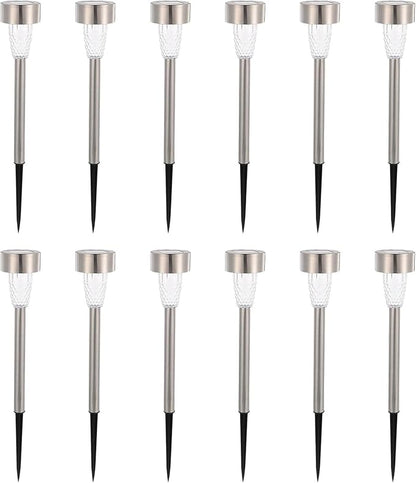 Kisangel 12pcs Outdoor Solar Pathway Lights Stainless Steel Warm Glow Lawn Lights for Garden Patio Walkway Easy Installation 12pcs
