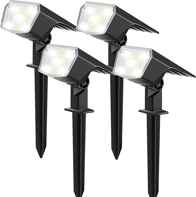 Solar Spot Lights Outdoor, 4 Pack Waterproof Solar Powered Garden Lights, 59 LED 4 Lighting Modes, 6500K White | Lumora