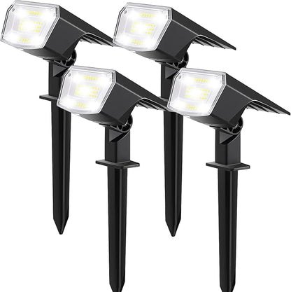Solar Spot Lights Outdoor, 4 Pack Waterproof Solar Powered Garden Lights, 59 LED 4 Lighting Modes, 6500K White Light, 2-in-1 Auto On/Off Wall Light, Outside Landscape Lighting for Yard Pathway