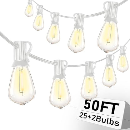 50FT LED Outdoor String Lights with 27 Shatterproof ST35 Bulbs, Connectable Outdoor Patio Lights for Wedding Porch Balcony Decor, White Wire
