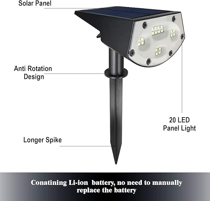 WBM Smart Solar Spot Lights Outdoor,IP65 Waterproof 20 LEDs Solar Landscape Spotlights, Solar Powered Wall Lights | Lumora
