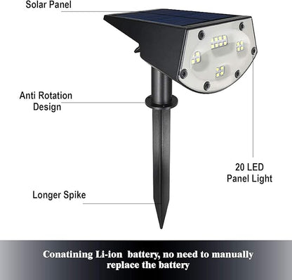 WBM Smart Solar Spot Lights Outdoor,IP65 Waterproof 20 LEDs Solar Landscape Spotlights, Solar Powered Wall Lights Best for Gift | 2Pcs | Black (Pack of 1)