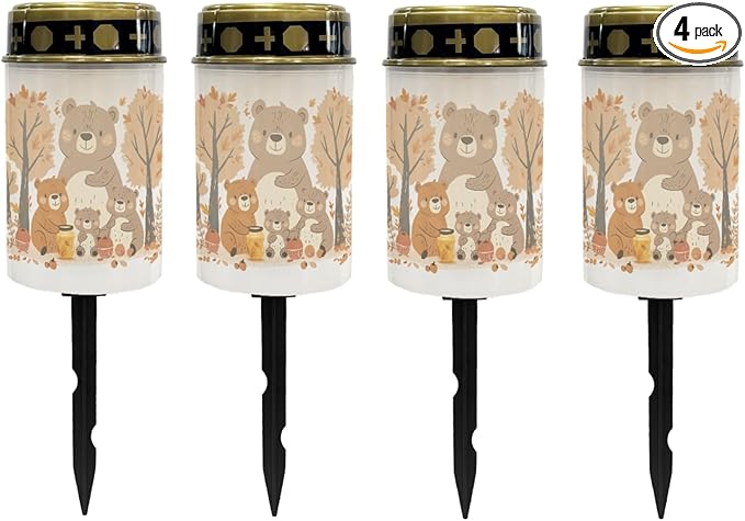 Thanksgiving Bear Solar Garden Lights Outdoor Waterproof Pathway Lights for Yard Patio Walkway 4 Pieces Solar Stake Lights Outdoor Landscape Lighting-Warm White