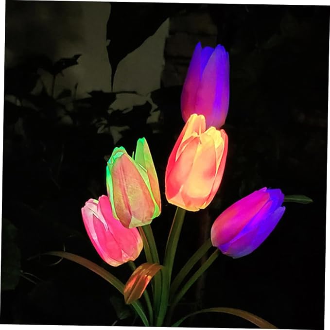 DOITOOL Lawn Solar Lamp Creative Solar Outdoor Landscape Tulip Decorative Garden for Lawn Lamp Powered Ornament Flowers