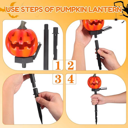 SAFIGLE Solar Pumpkin Pathway Lights：Outdoor Halloween Stake - Light up Jack O Lantern Pumpkins for Halloween Party Porch Yard Decorations