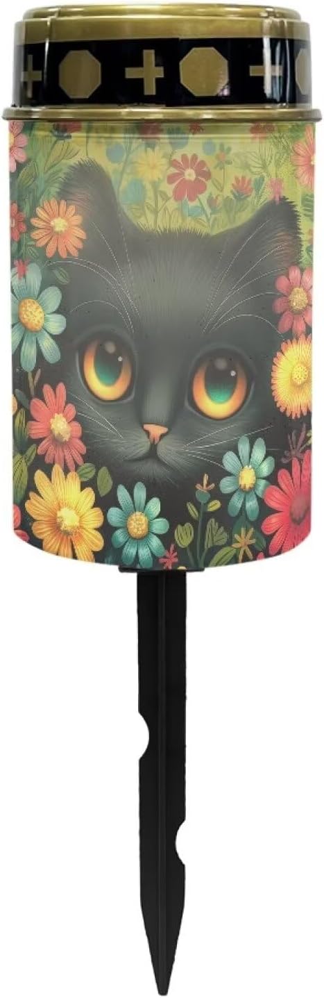 Cat Floral Solar Garden Lights Auto On/Off Solar Street Lights for Cemetery Solar Lights Waterproof Outdoor Solar LED Lights for Desks Patios Paths Tomb Gardens