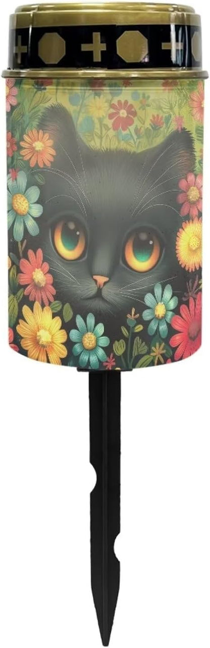 Cat Floral Solar Garden Lights Auto On/Off Solar Street Lights for Cemetery Solar Lights Waterproof Outdoor Solar LED Lights for Desks Patios Paths Tomb Gardens