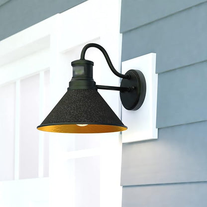 VAXCEL Outland Rustic Farmhouse Motion Sensor Dusk to Dawn Wall Light for Porch or Patio, Outdoor Gooseneck Wall Lantern with 180-Degree Motion Sensor, 10" W x 9.5" H x 11.75" D, Aged Black